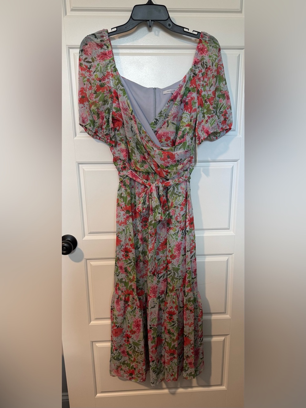 NWT Julia Jordan Flowered Puff Sleeve Faux-Wrap Midi Dress, Size 6